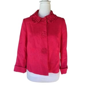 Boden Hot Pink Floral Detail Snap Front Linen Blazer Office Preppy Size 4